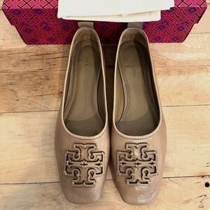Tory Burch Ines 139604 Brown Leather Square Toe Slip On Ballet Flat Womens 8.5